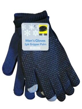 NWT Men's Mission Ridge 1 Black Gripper Palm Gloves 1 Blue Knit  2 Pk